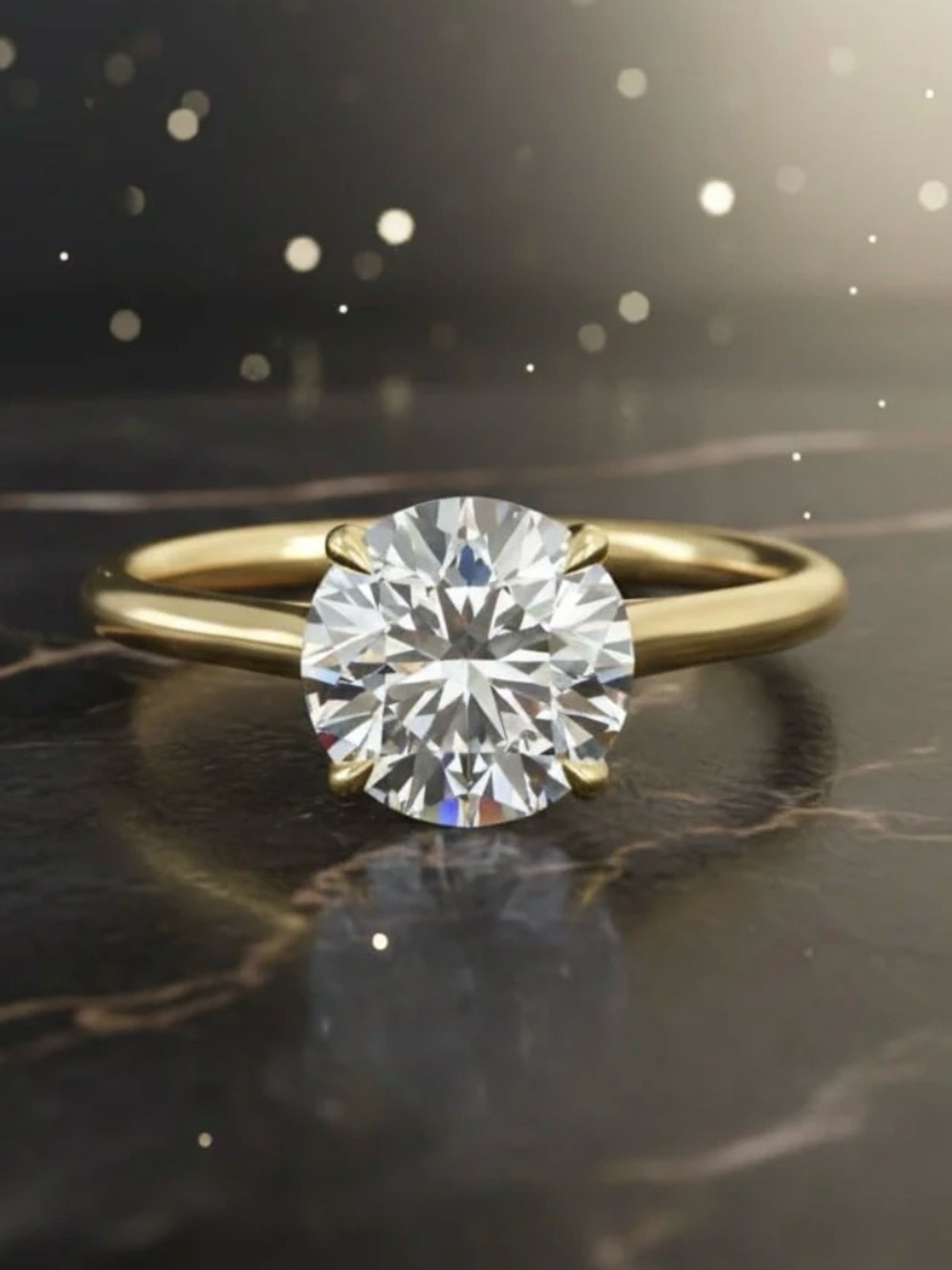 New 🩵*925*stamped* Sterling Gold  SIZE 7 Solitaire Round-Cut ring W/Box 💍